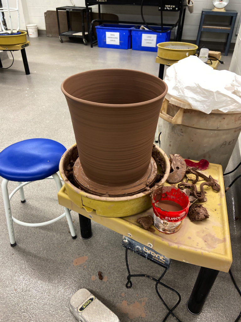 large pot on a potter's wheel
